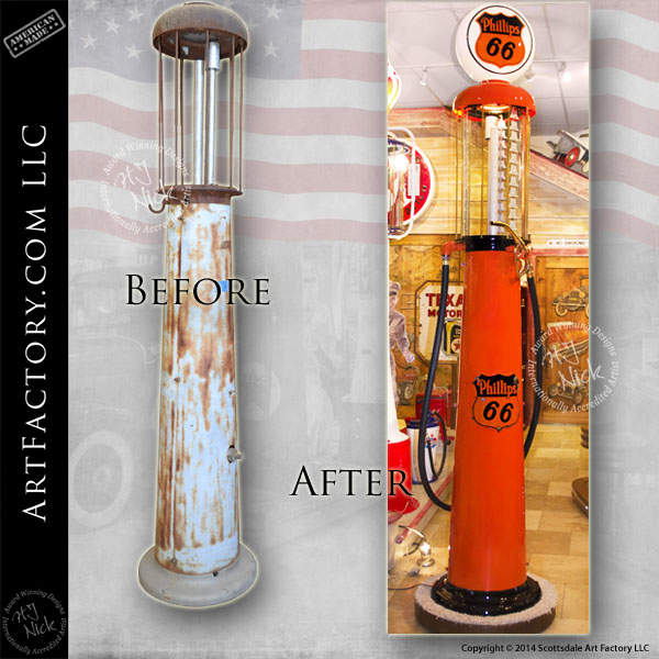 Phillips 66 visible gas pump before after restoration