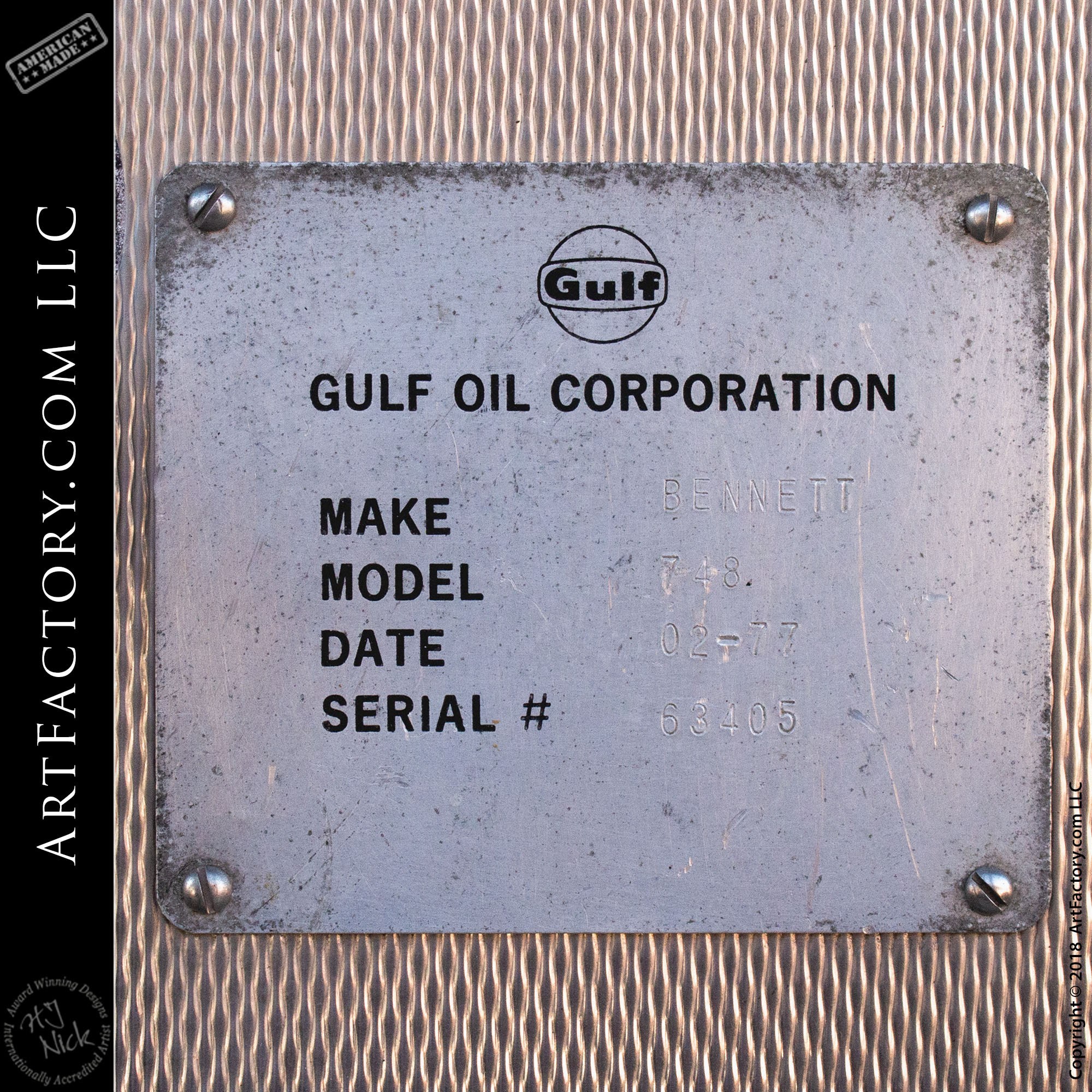 Bennett gas pump manufacture plate