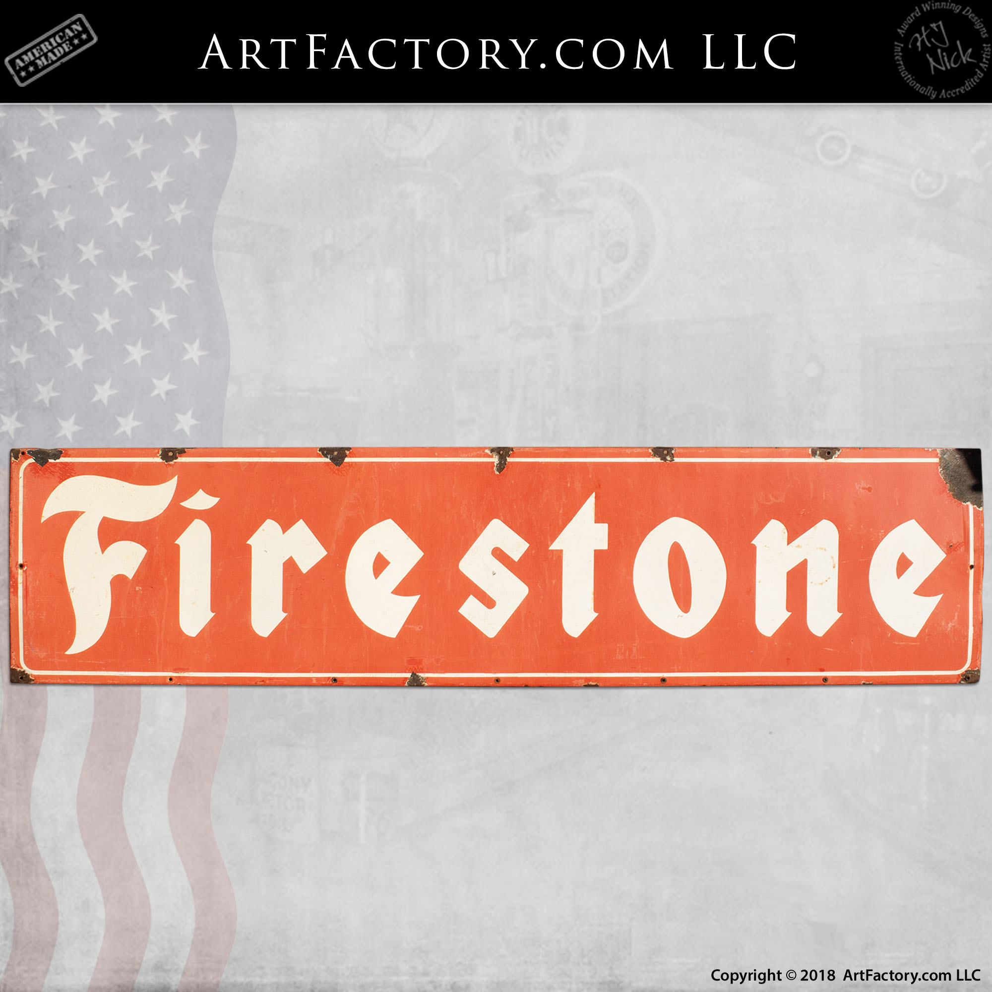 HAND PAINTED WOOD SIGN FIRESTONE ADVERTISING REPRODUCTION  TIRES AMERICANA 