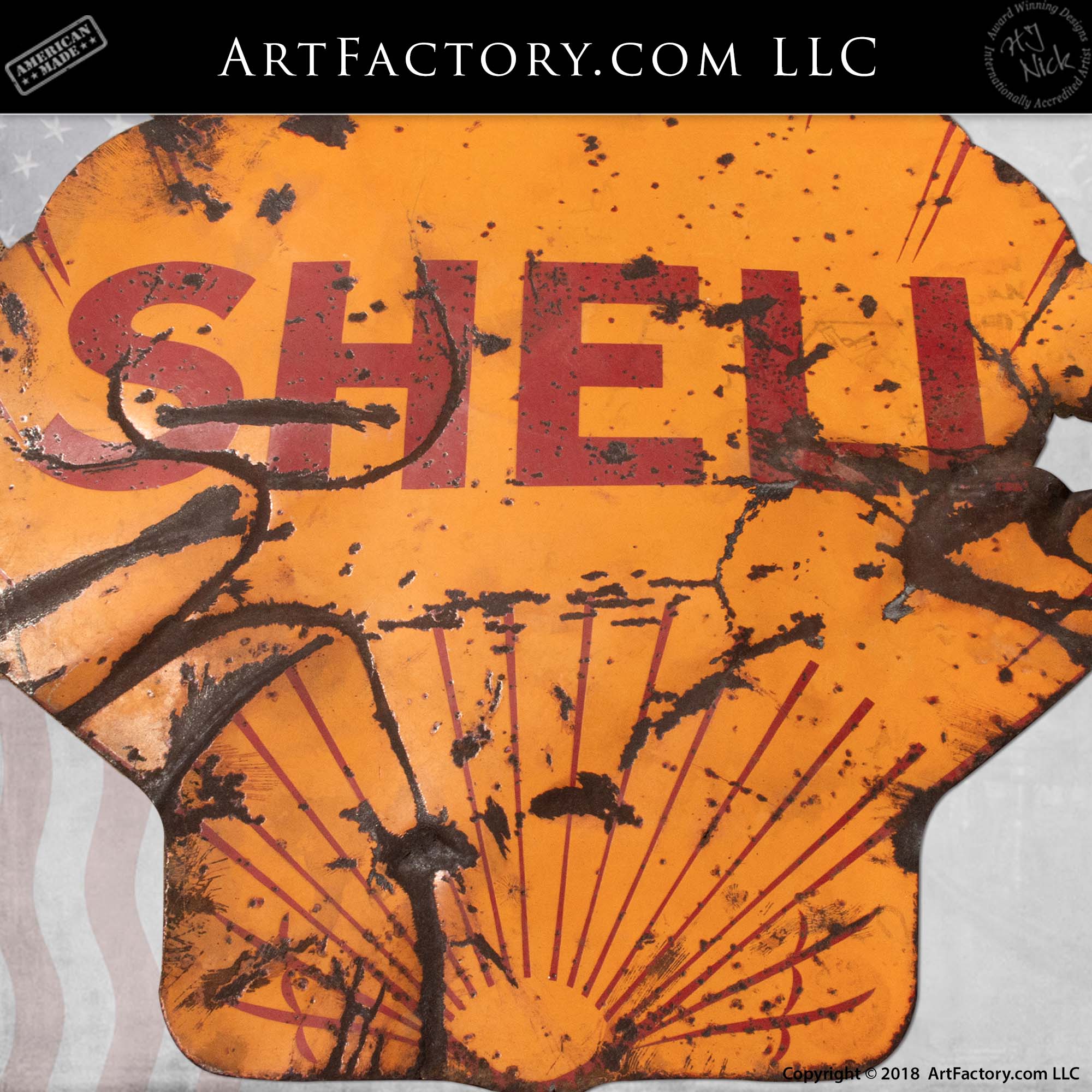 Vintage Rusted Shell Gasoline Sign