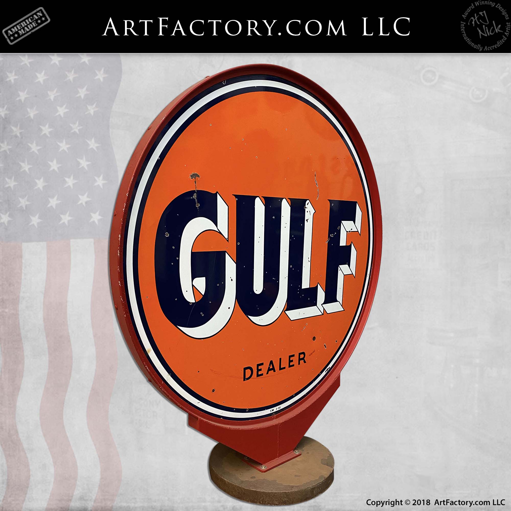 “Gulf Dealer” Oil Gas Pump Metal Parts Service Auto Shop Garage Sign 