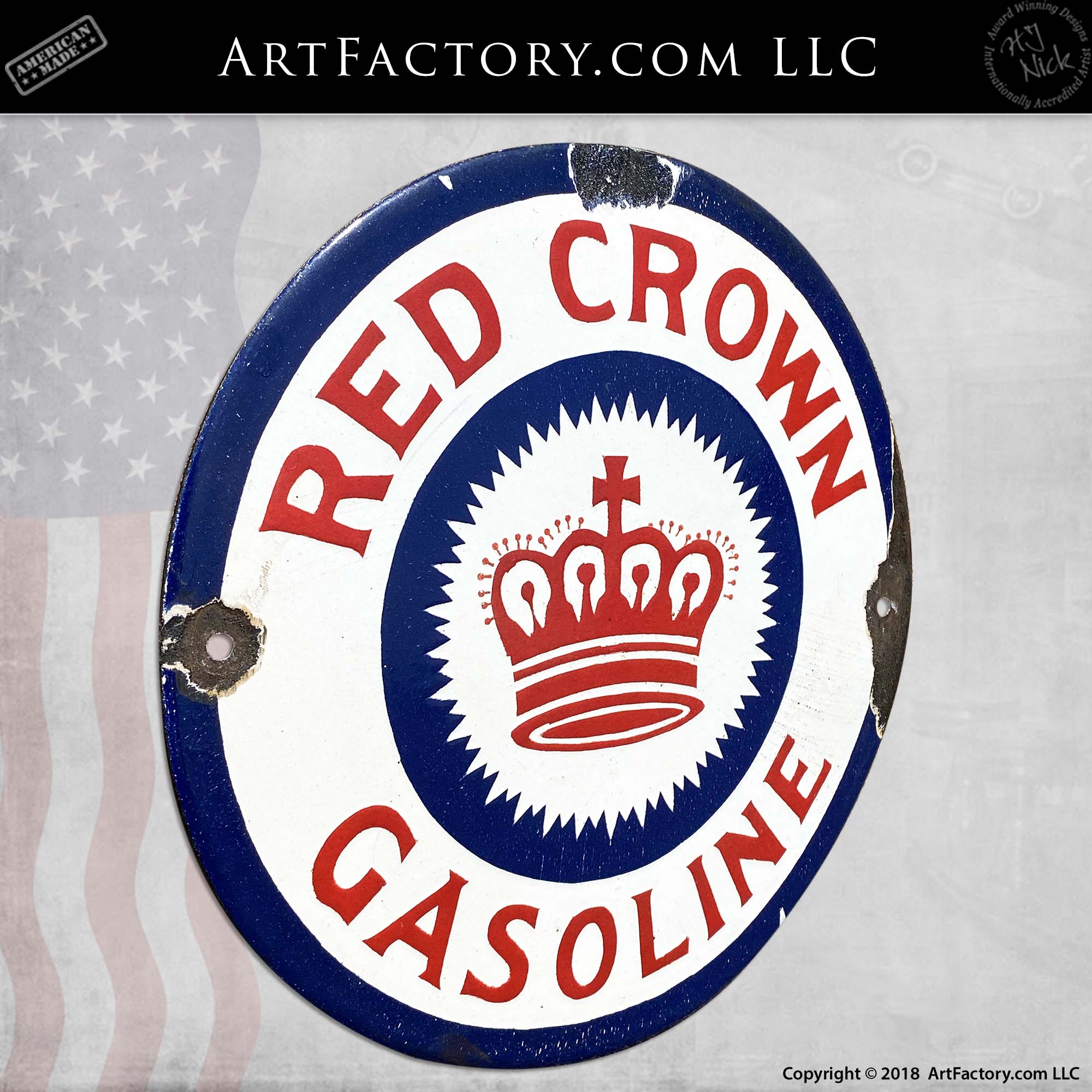 Vintage Red Crown Gasoline Belly Plate