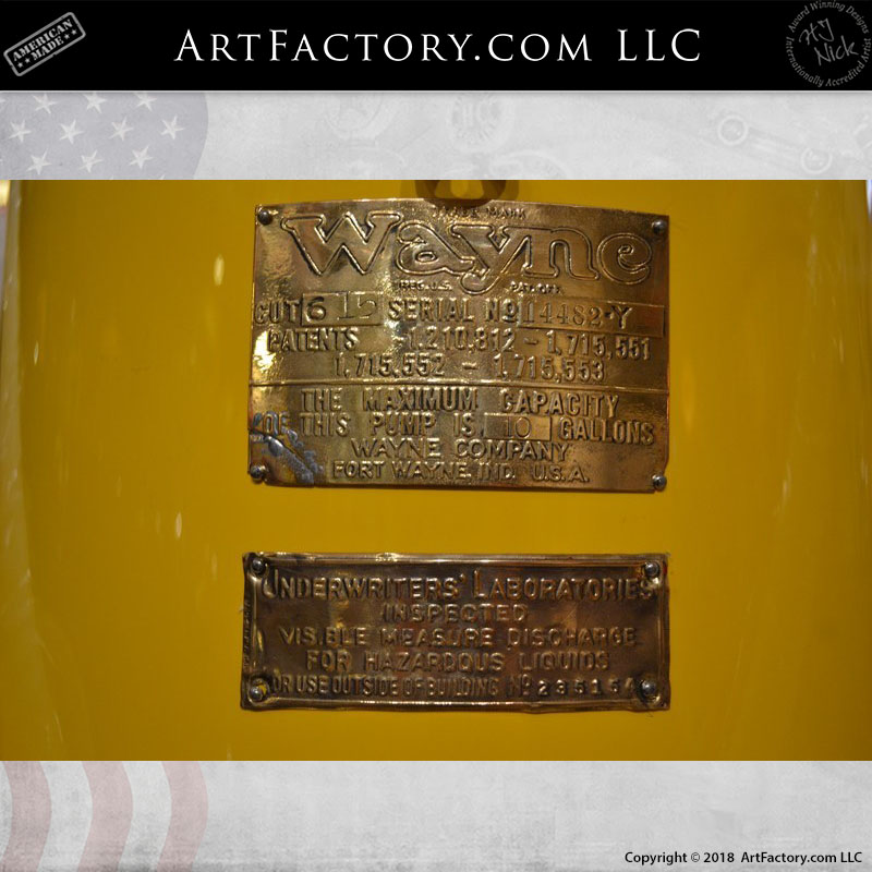 restored vintage gas pump manufacture plate