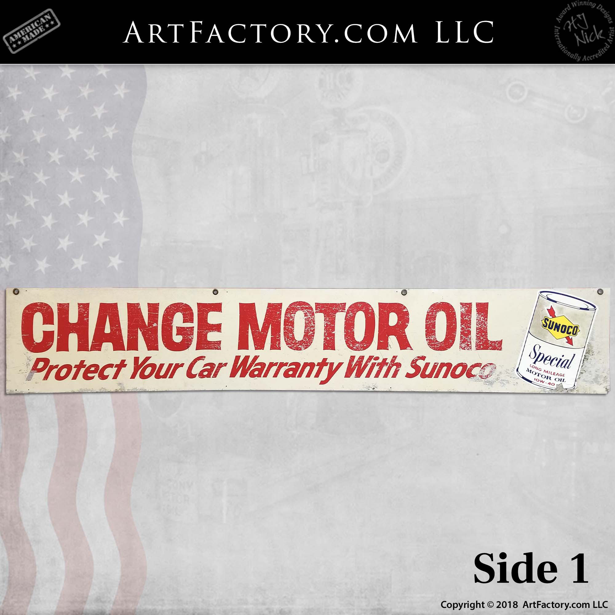 Sunoco free motor oil sign side 1