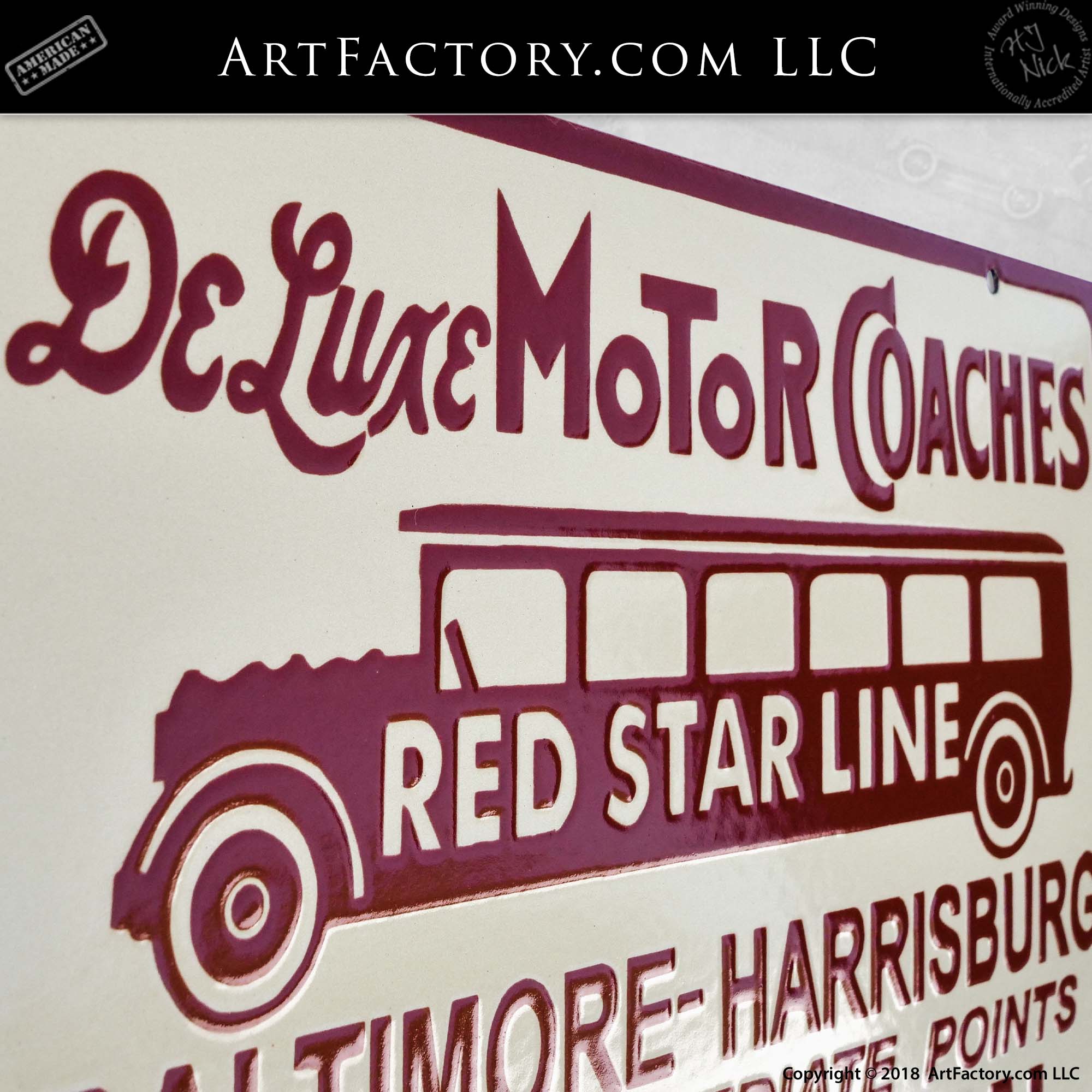 Vintage Red Star Line Deluxe Motor Coach Flange Sign