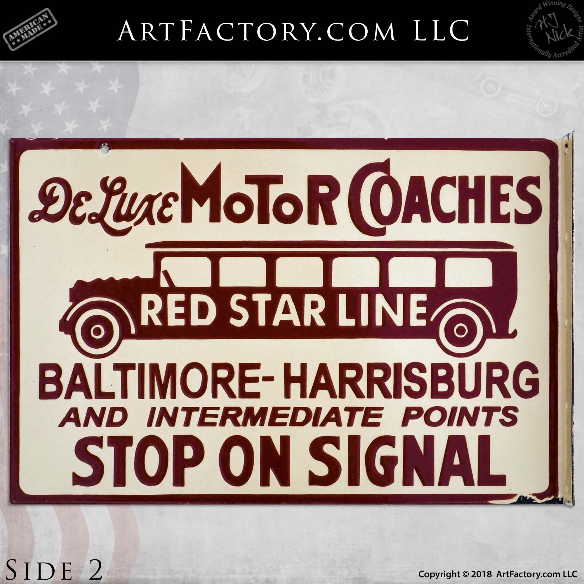 Vintage Red Star Line Deluxe Motor Coach Flange Sign