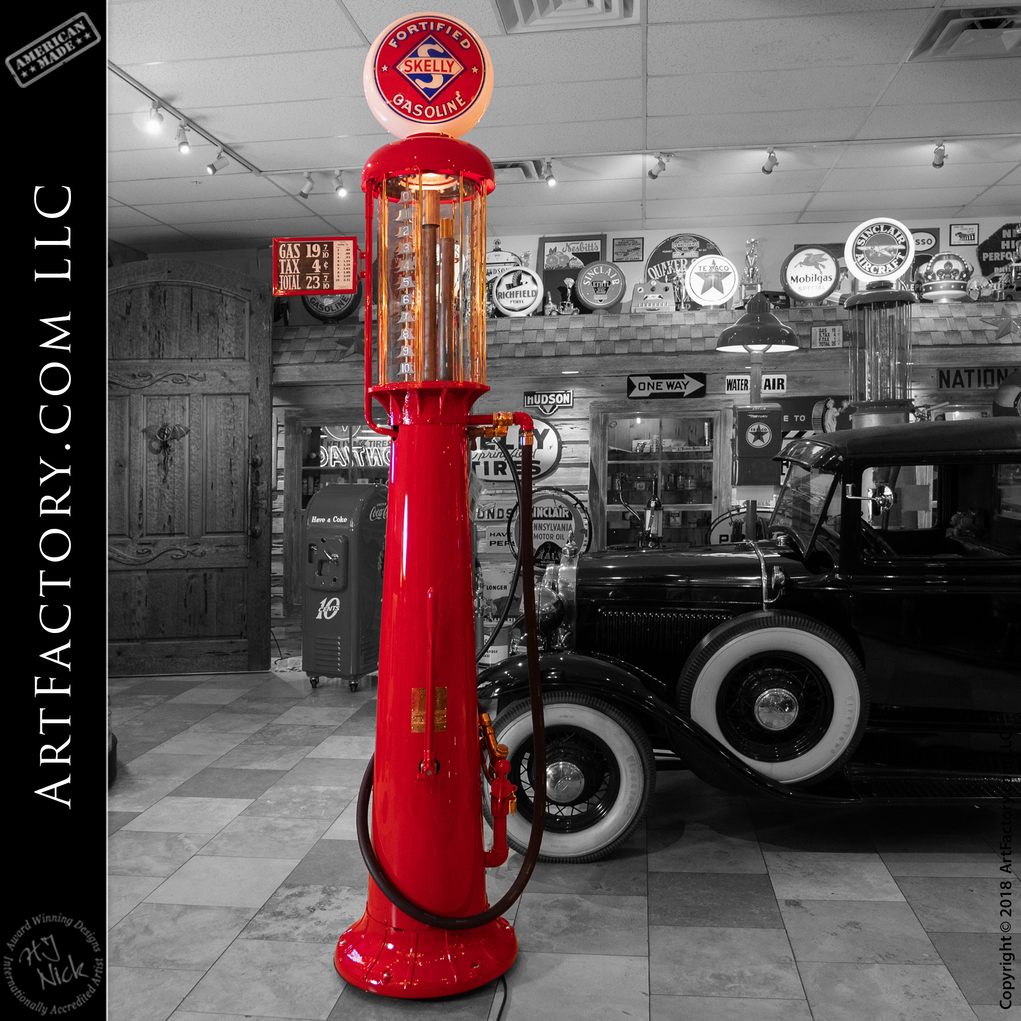 Steve bought a Lubester Oil Cart from us a few months ago. Saw this Texaco air pump that he is interested in: Vintage Restored Texaco Air Pole: With Water Hose & Island Light – AP4214 https://mancave.artfactory.com/product/vintage-restored-texaco-air-pole/
