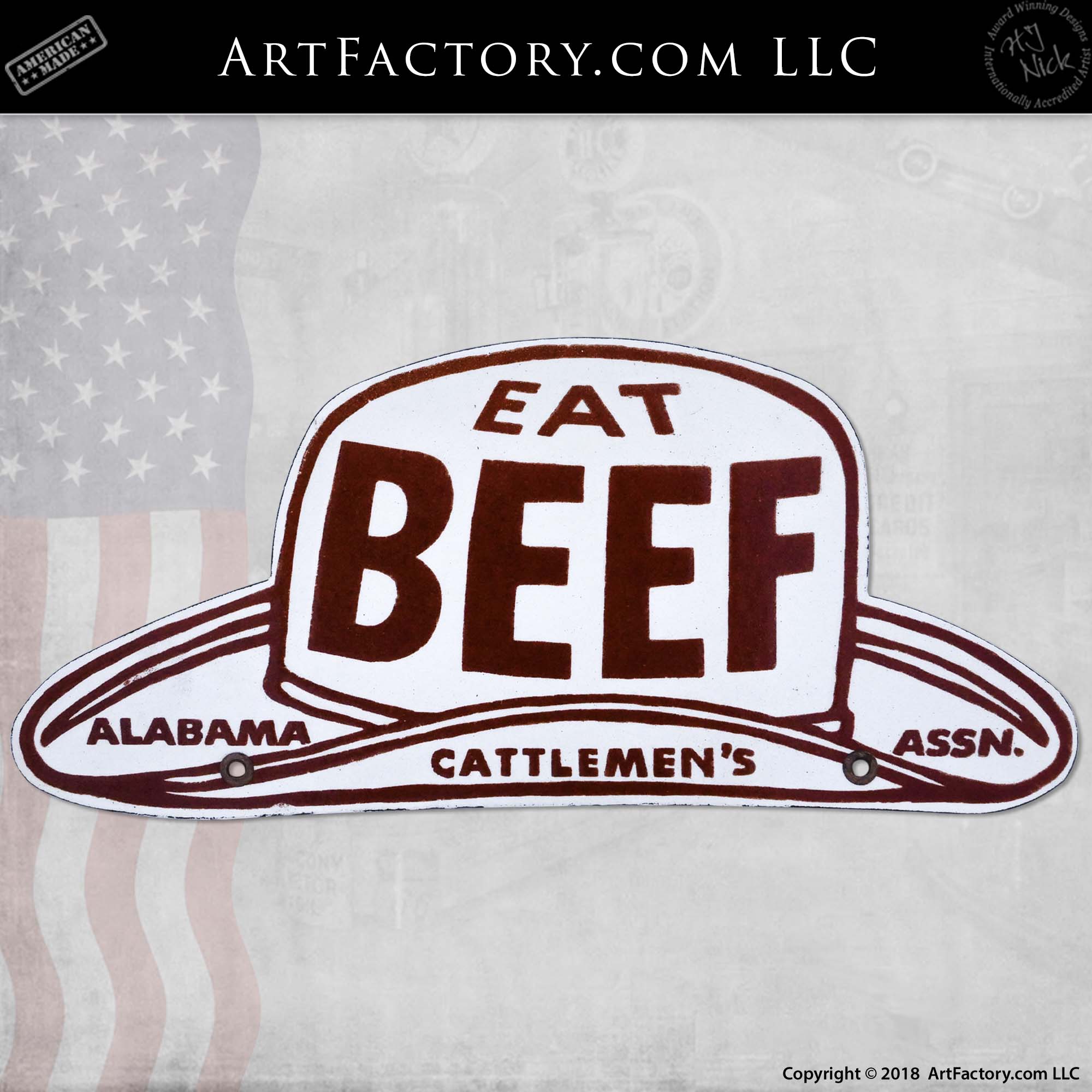 Vintage Alabama Cattlemen's Eat Beef Cowboy Hat Sign