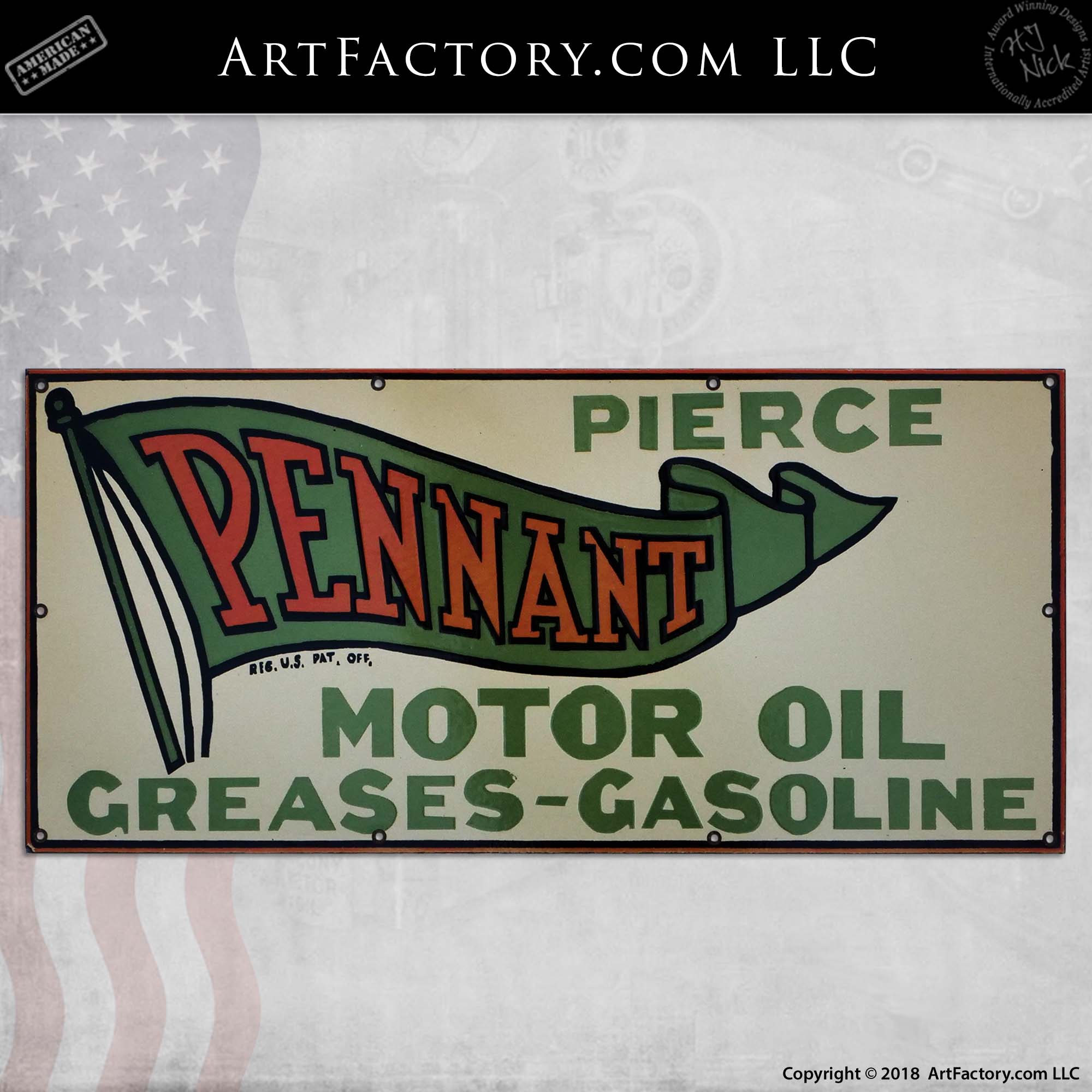 Vintage Pierce Pennant Motor Oil Sign
