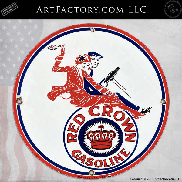Vintage Red Crown Gasoline Driving Couple Sign