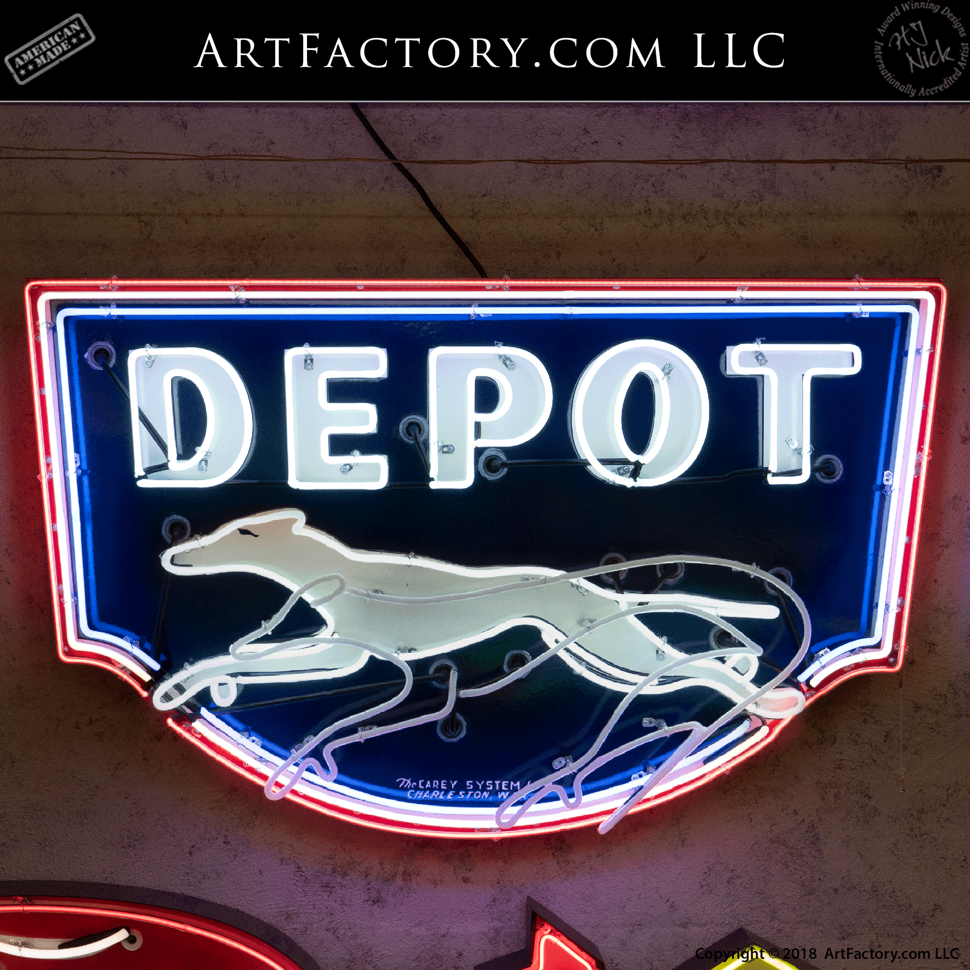 Vintage Neon Greyhound Depot Sign