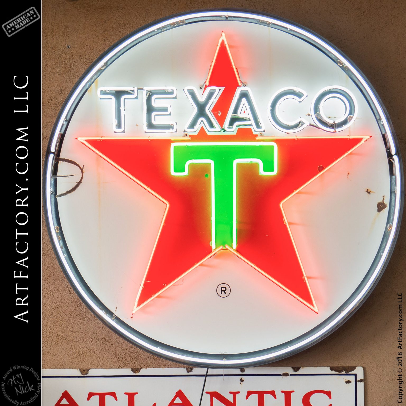 Round Texaco Neon Sign: Genuine Vintage Porcelain Petroliana