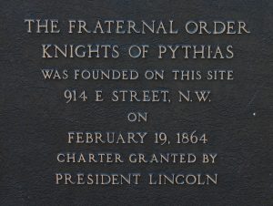 Knights of Pythias charter by President Lincoln, Feb. 1864