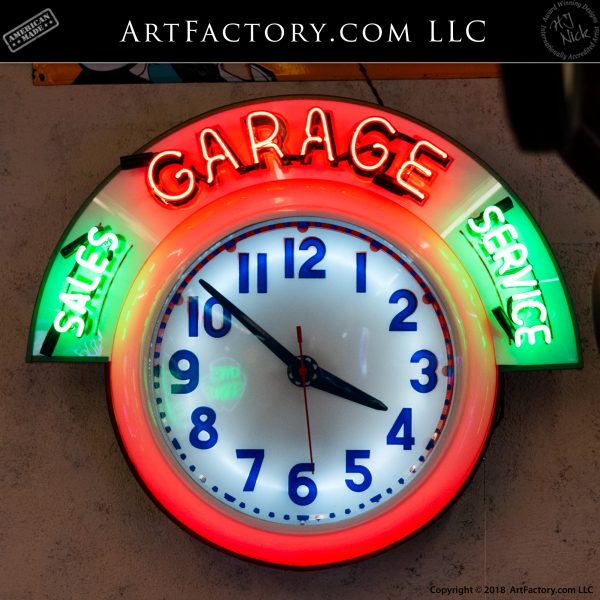 Vintage Garage Neon Clock 101 Point, Custom Neon Garage Clocks