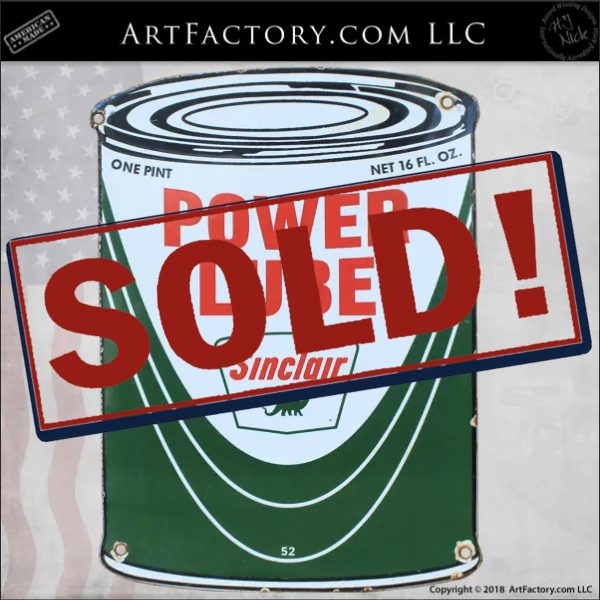 Sinclair Power Lube Sign: Vintage 1950's Porcelain Petroliana - VS6590