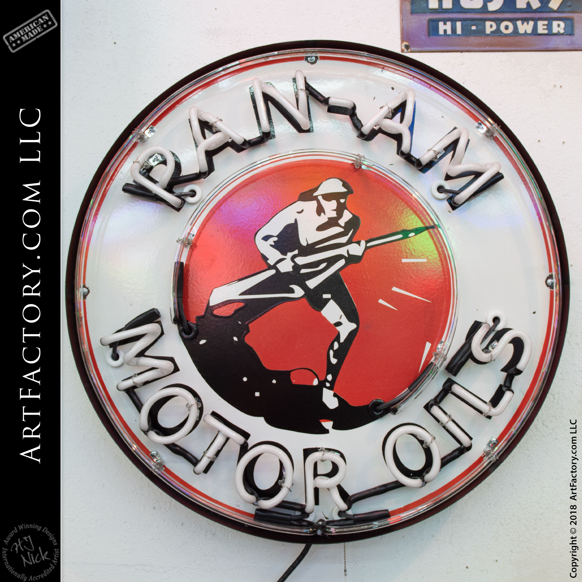 Vintage Neon Pan Am Motor Oil Sign World War One