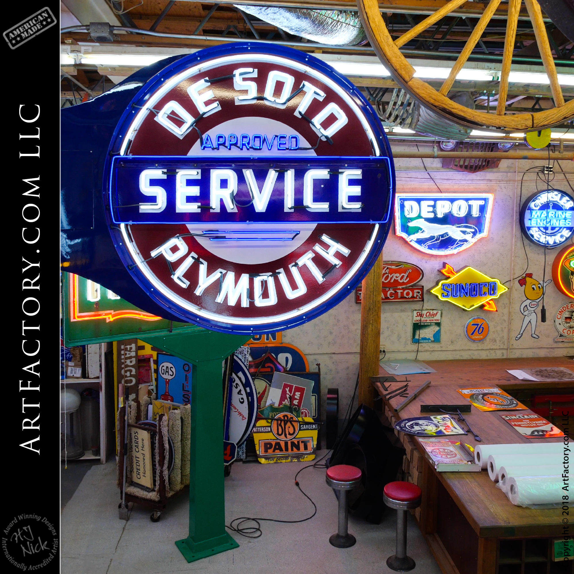 Vintage Neon De Soto Plymouth Sign