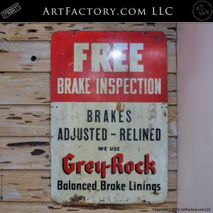 Vintage Grey Rock Free Brake Inspection Sign