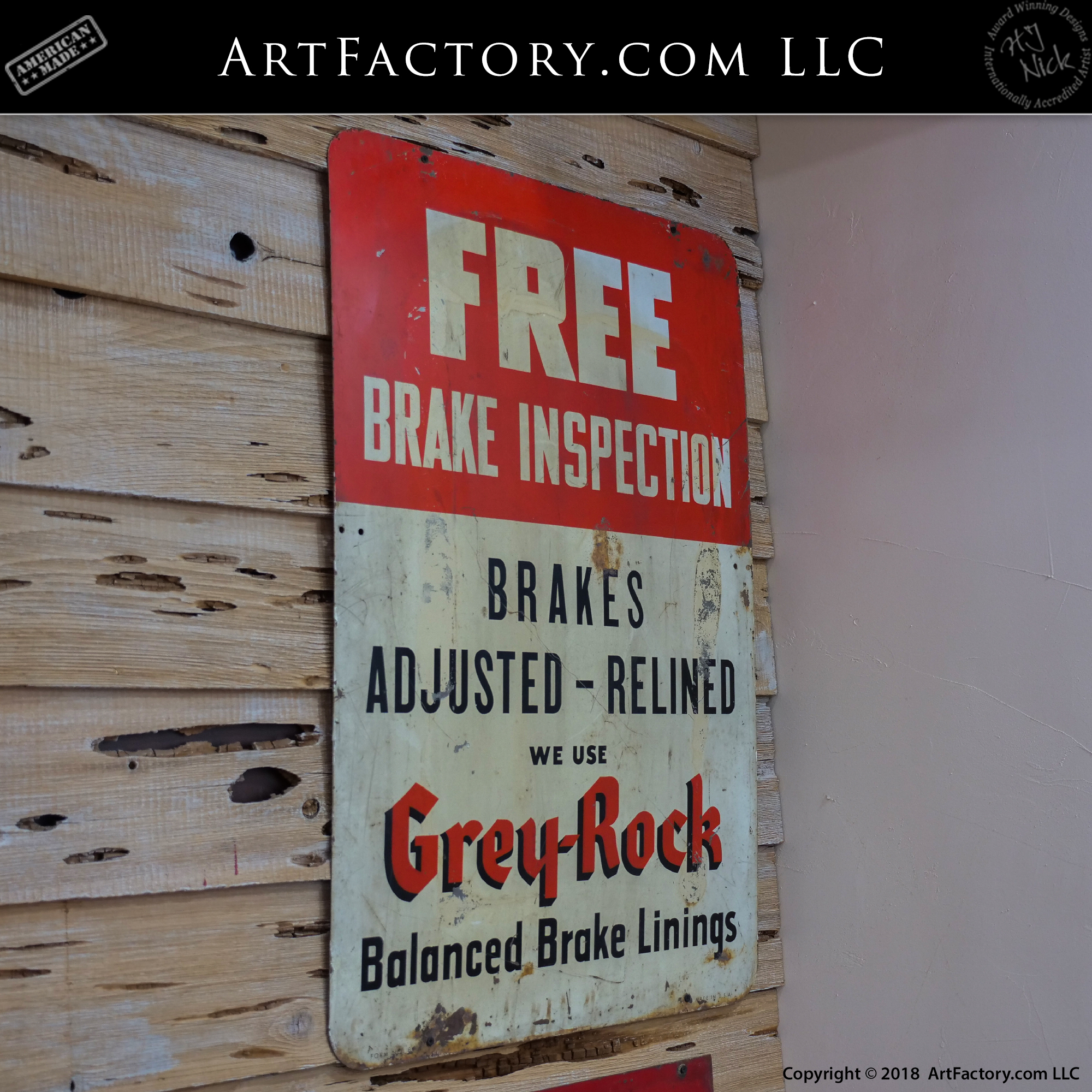 Vintage Grey Rock Free Brake Inspection Sign