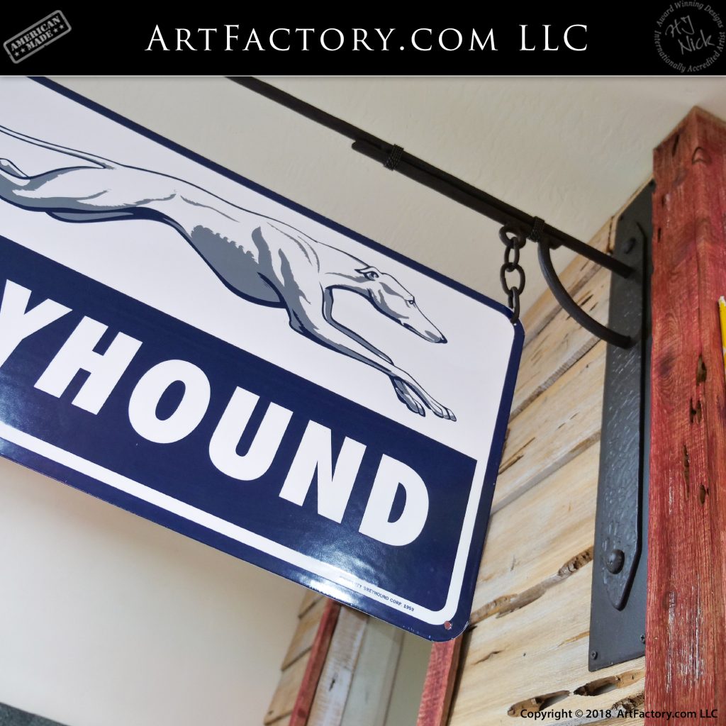 Vintage Greyhound Sign: Original Double Side Porcelain Advertisement