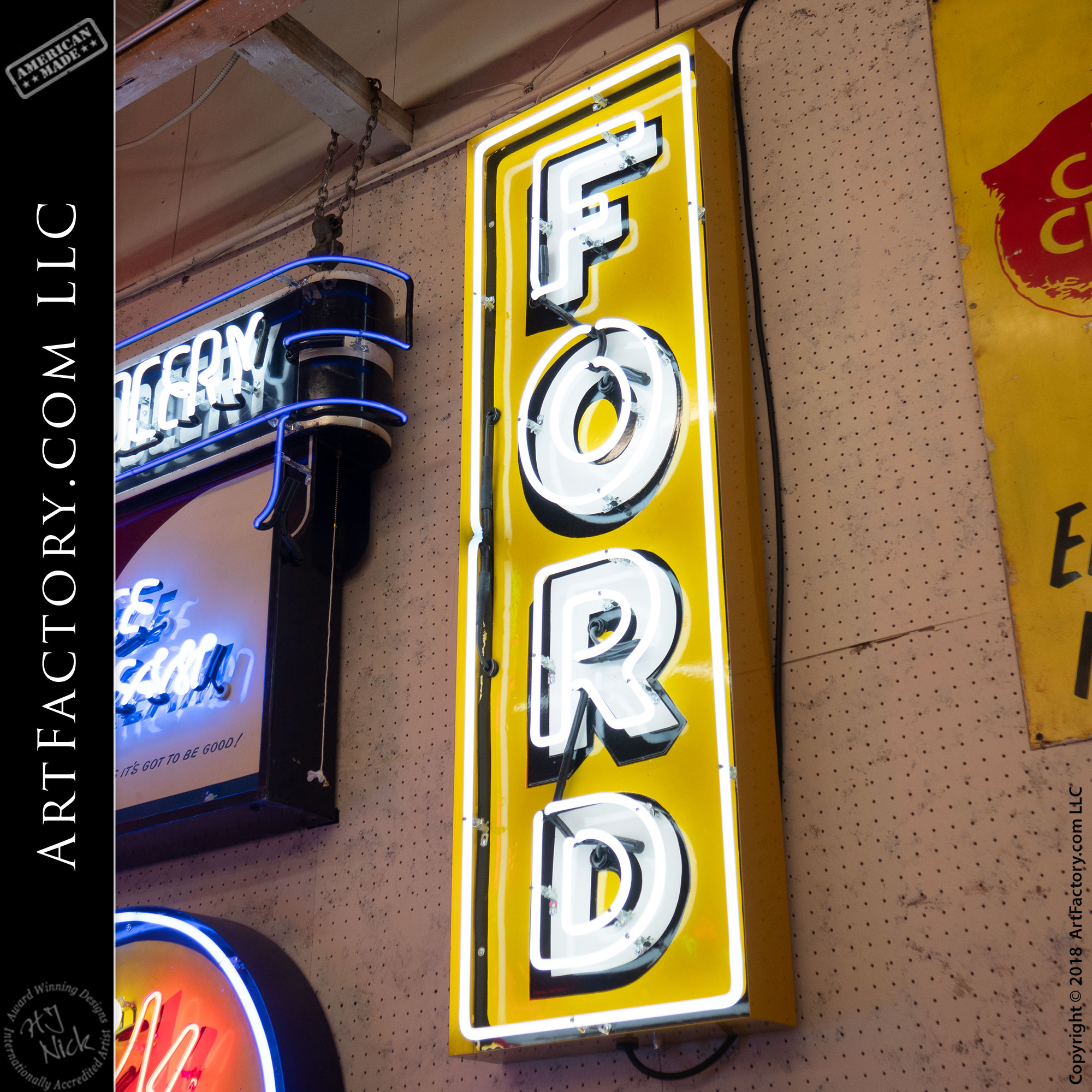 Yellow Ford Vintage Neon Road Sign