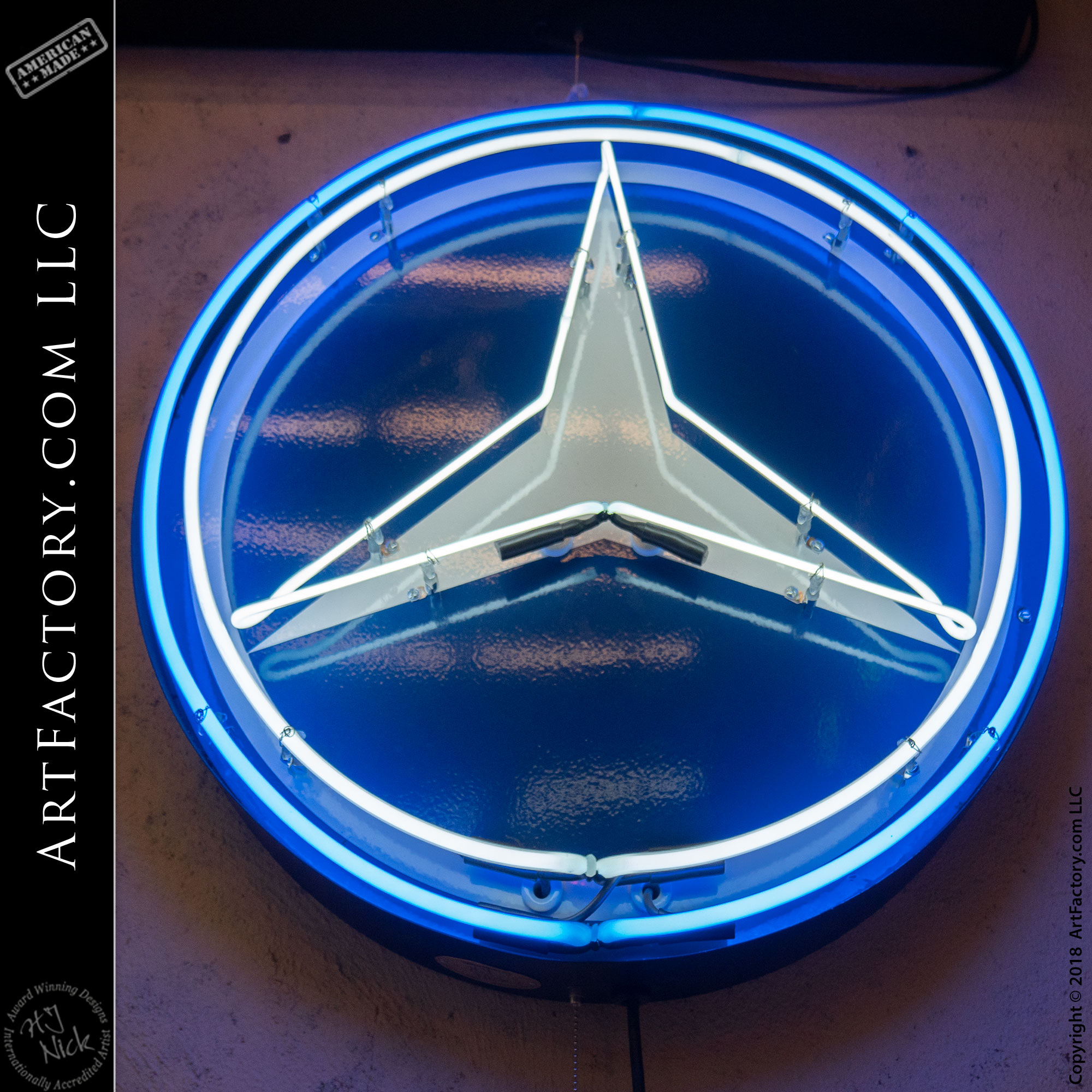 Round Neon Mercedes Sign