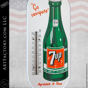 Canadian 7 Up thermometer sign close up of graphics