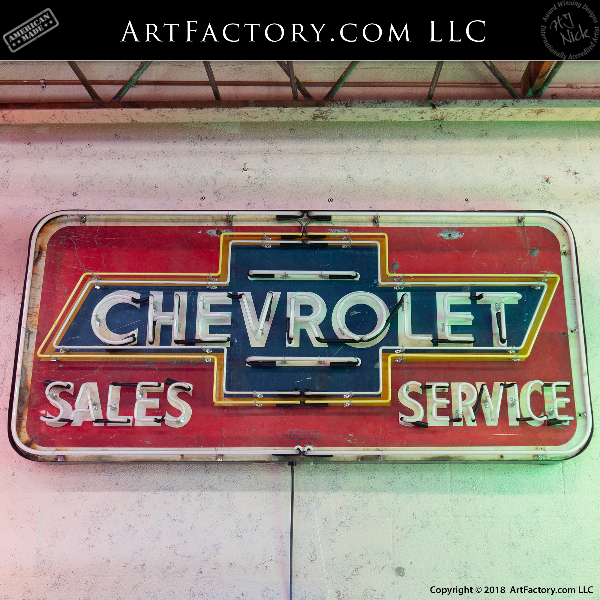 Vintage 1949 Chevy Sales Service Neon Sign