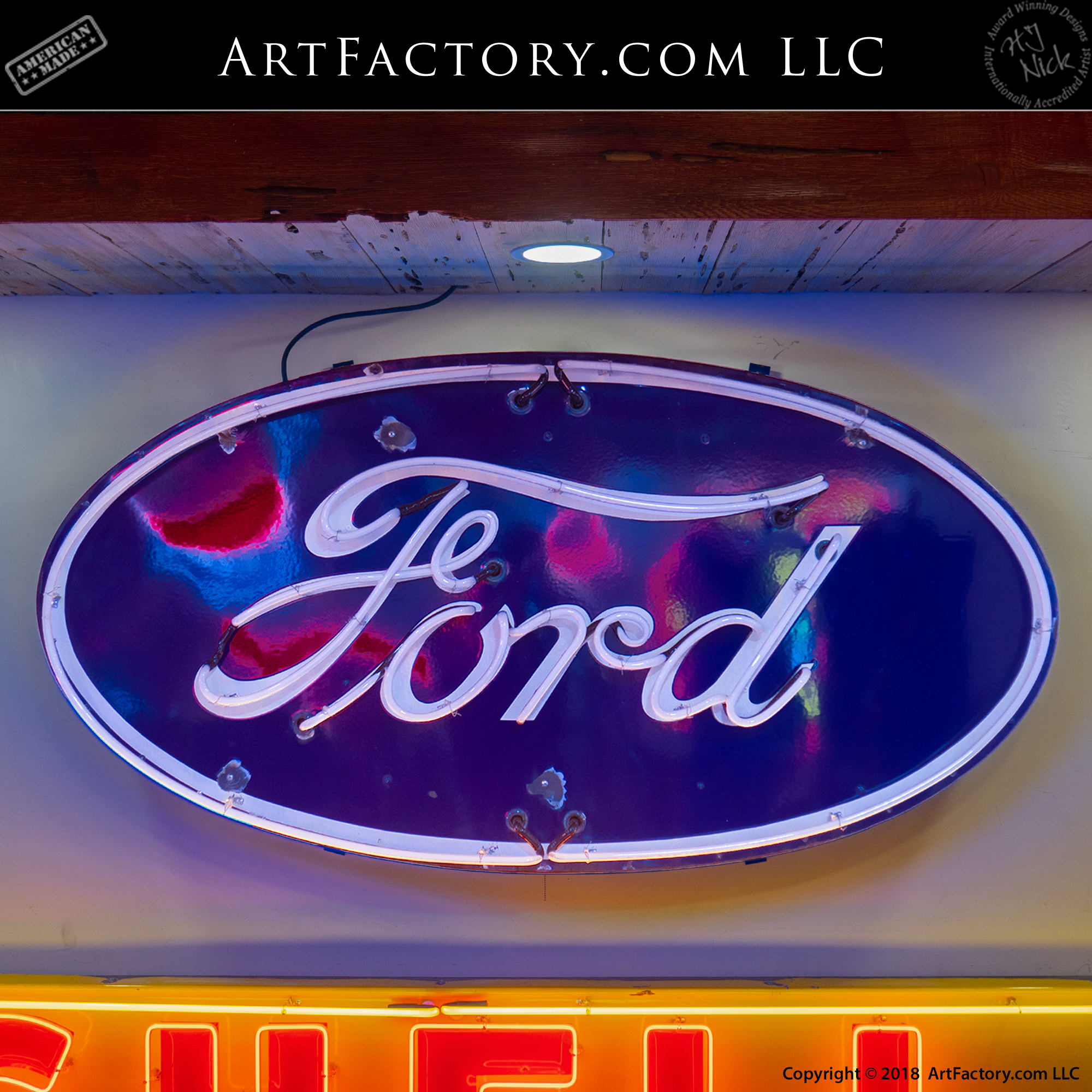 Vintage Blue Ford Auto Road Neon Sign