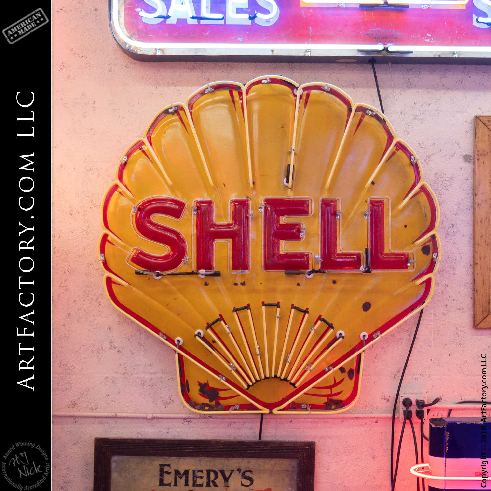 Large Vintage Yellow Shell Gas Sign