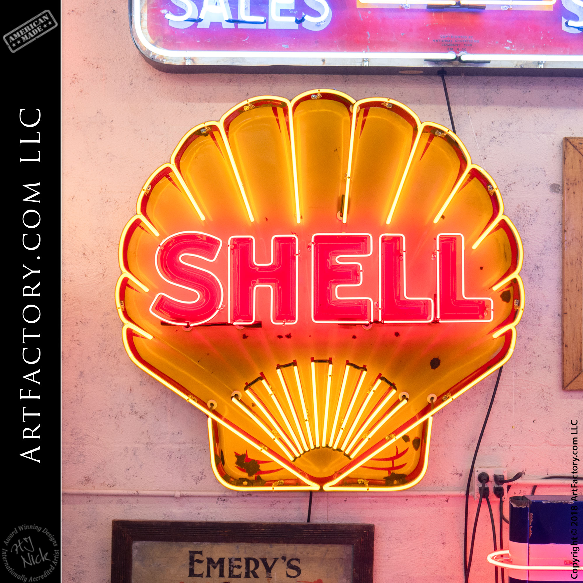 Large Vintage Yellow Shell Gas Sign