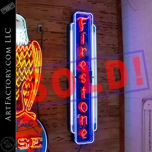 vintage rare Firestone neon sign lit