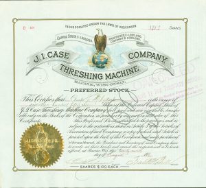 vintage Case Corporation stock certificate 