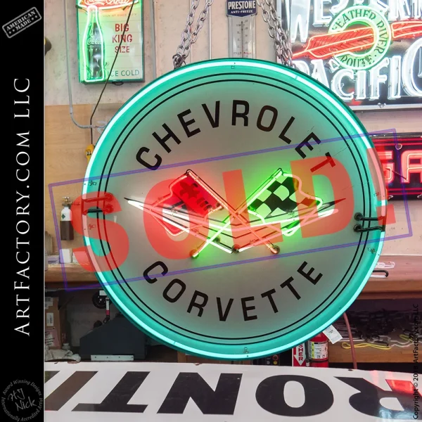 New Large Round Chevrolet Corvette Garage Sign