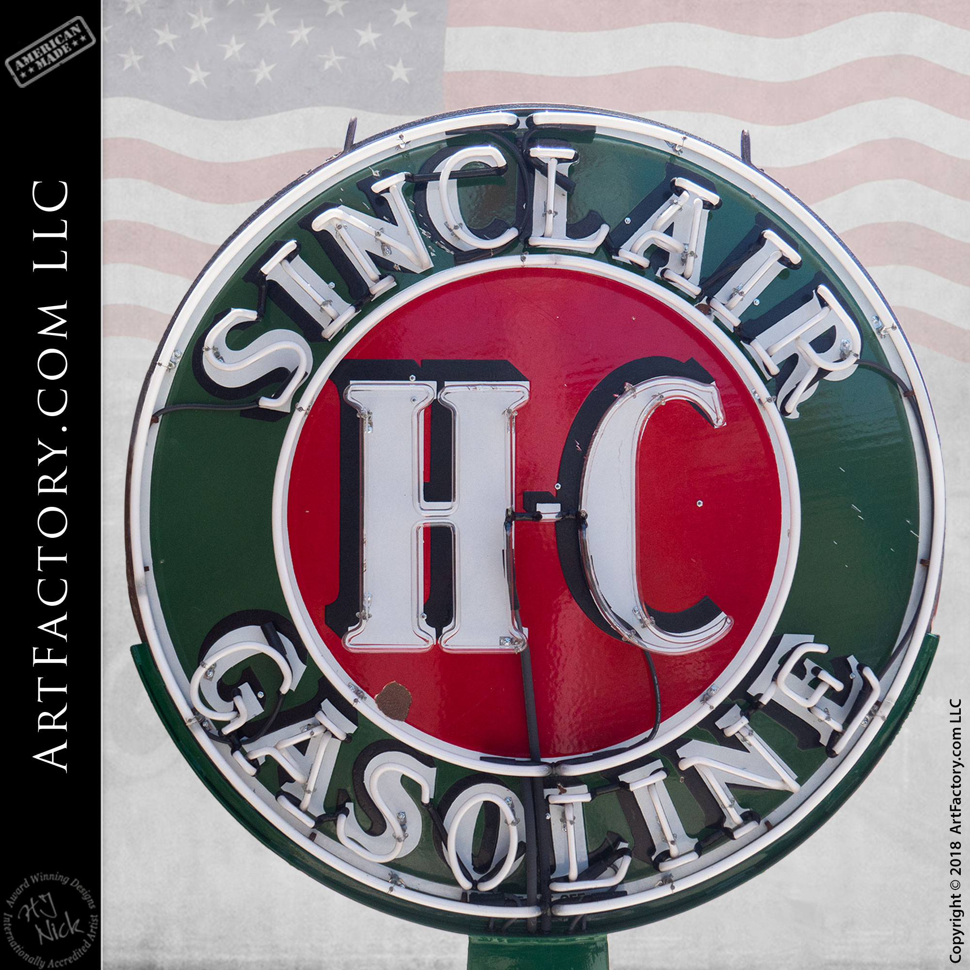 Vintage Neon Sinclair Gasoline Road Sign