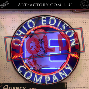 Ohio Edison Company Sign: Original Vintage Neon Reddy Kilowatt - NS6757