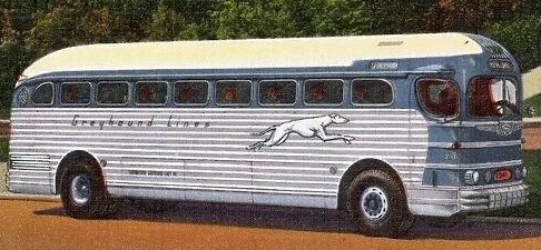 This vintage Greyhound neon sign, was pulled off the side of a Greyhound bus, just as the one pictured here.