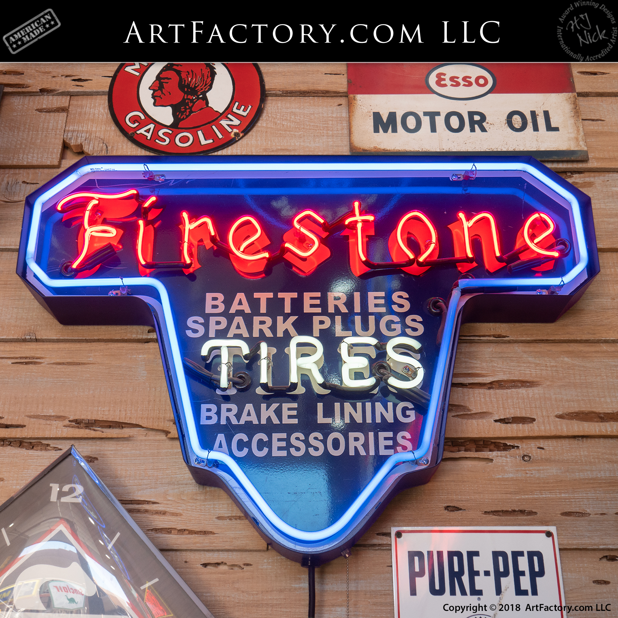 Vintage Firestone Tire Auto Repair Neon Sign