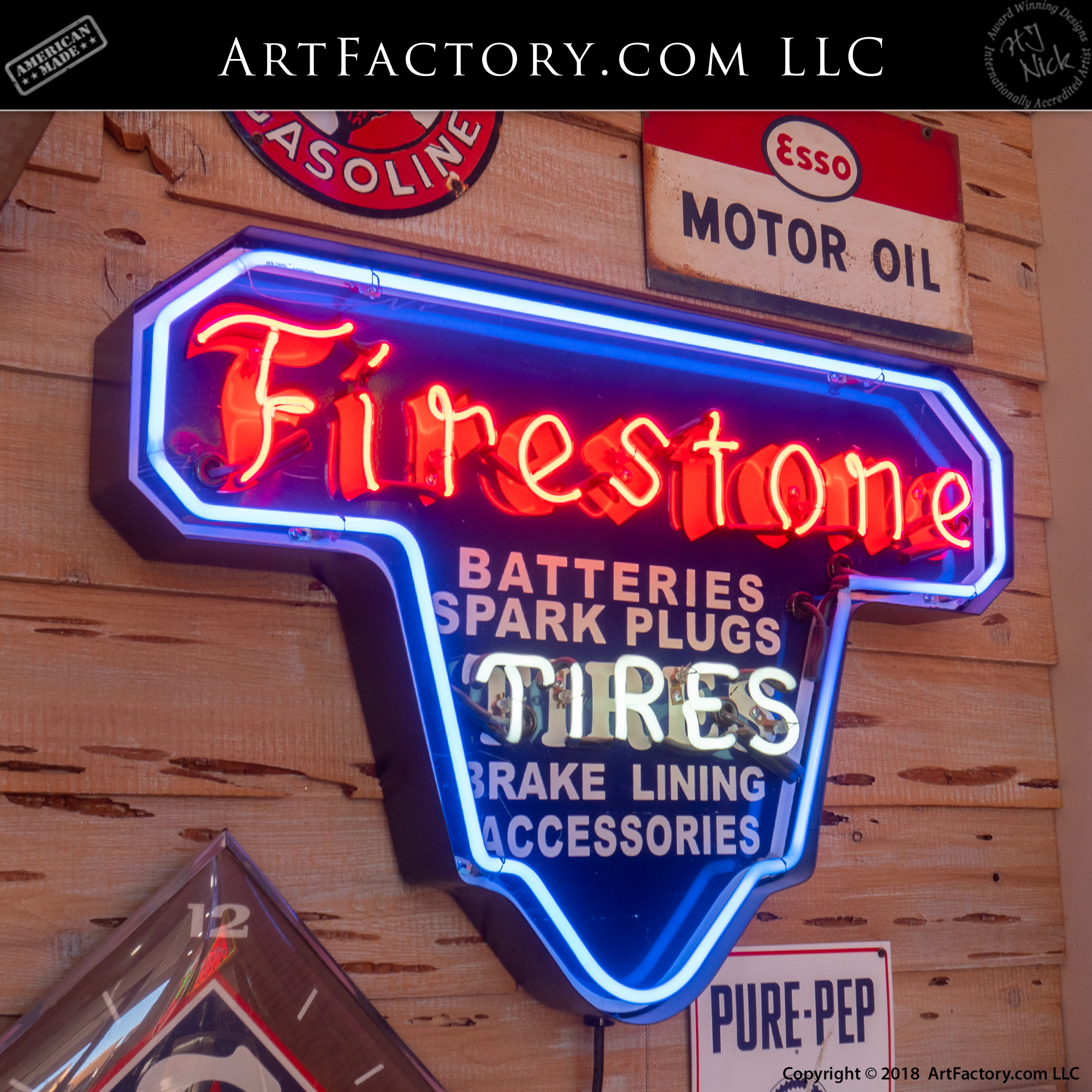 Vintage Firestone Tire Auto Repair Neon Sign