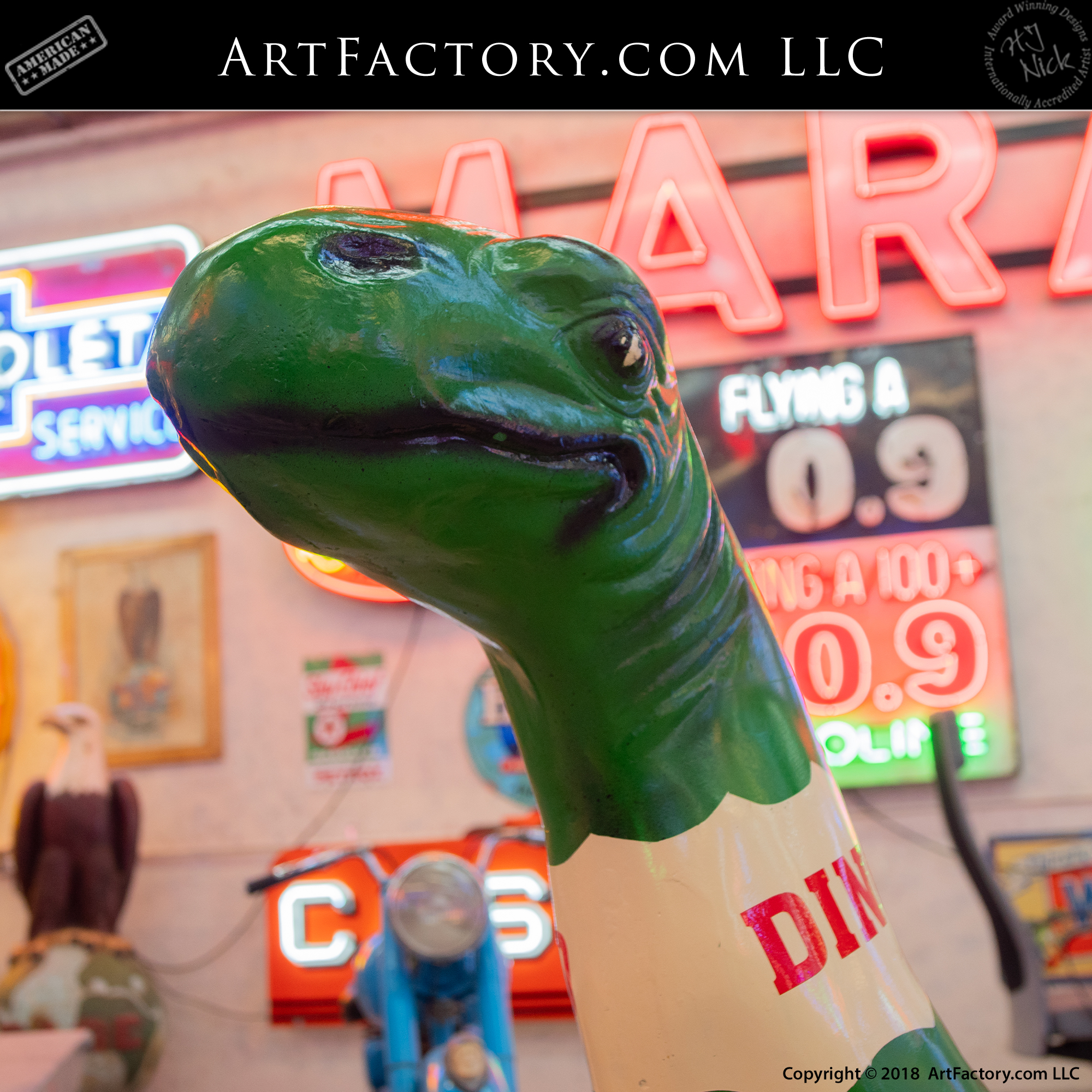 New Vintage Green Sinclair Dinosaur Road Statue