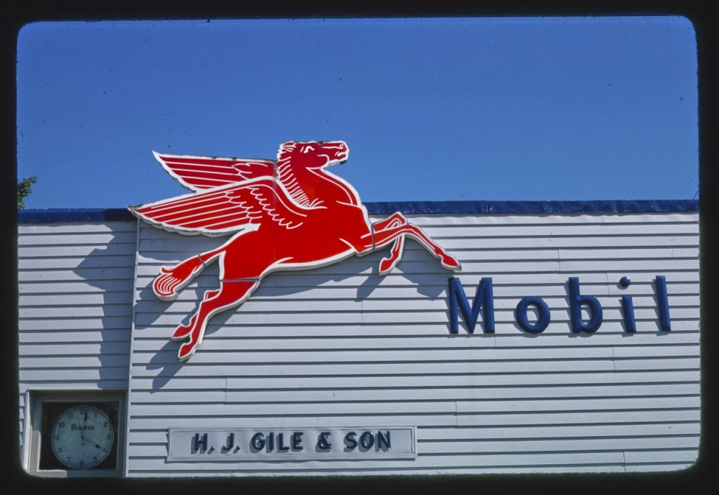 Mobil Pegasus Double Neon Road Sign: On Working Rotating Pole