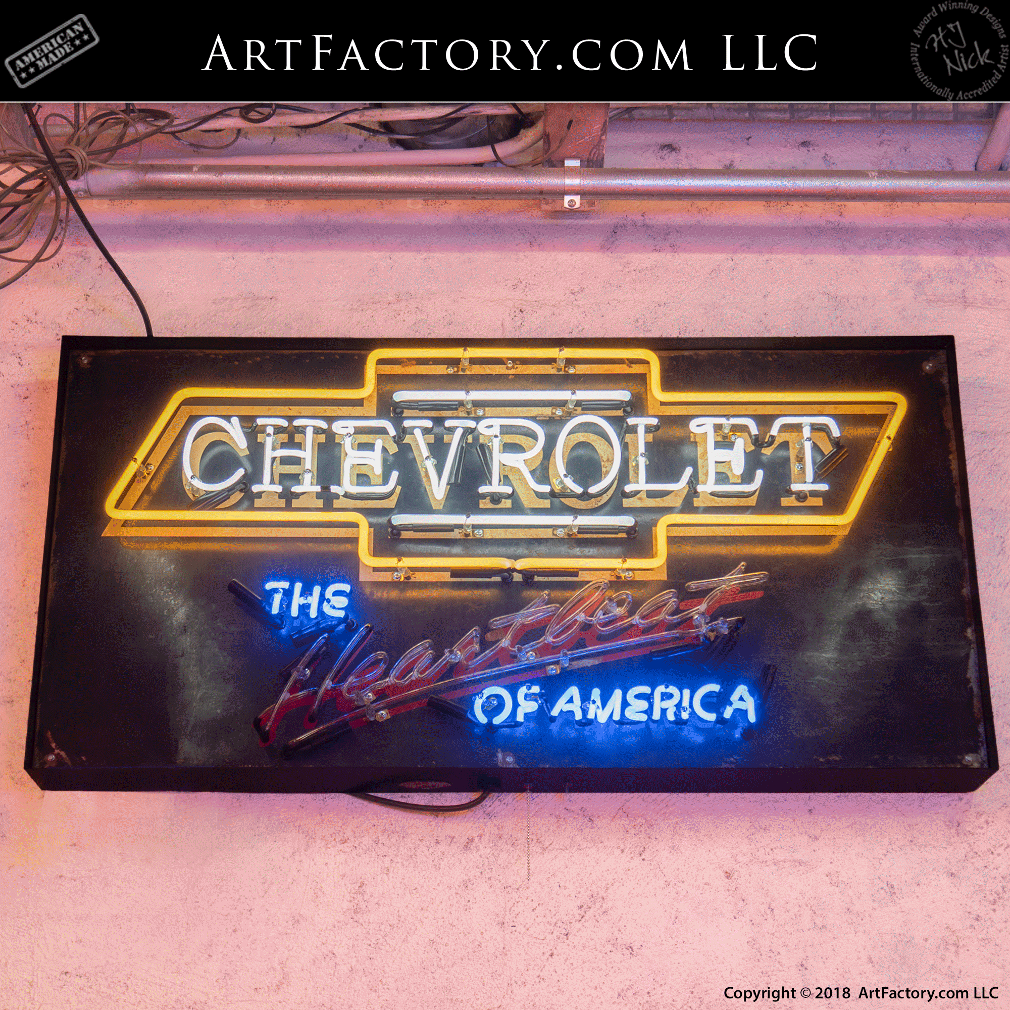 Vintage Neon Chevrolet Heart Of America Road Sign