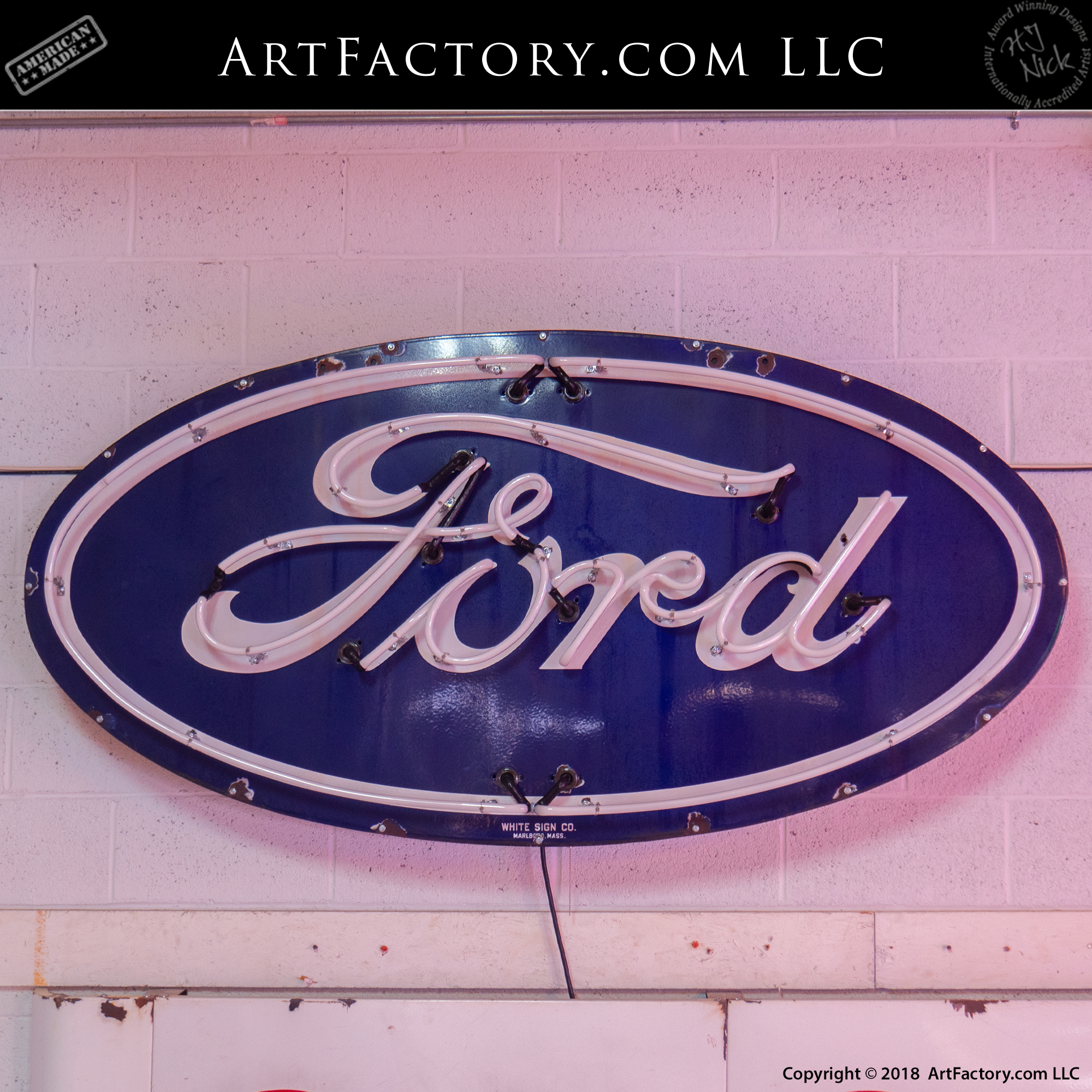 New Vintage Round Neon Ford Car Sign