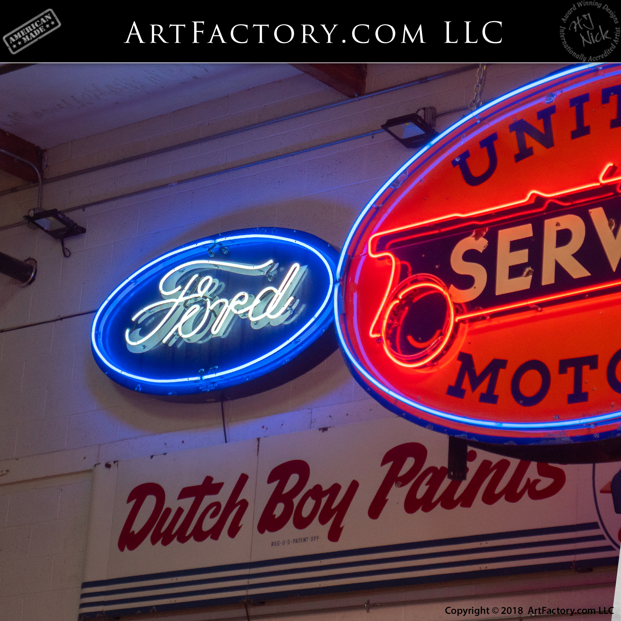 New Vintage Round Neon Ford Car Sign