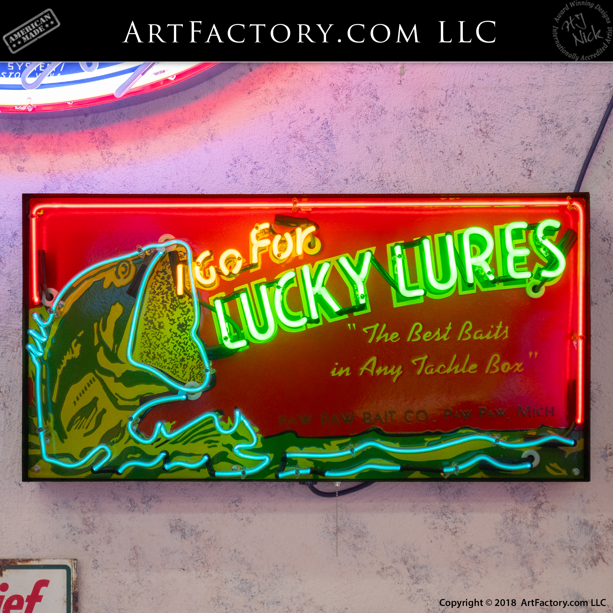New Vintage Lucky Lures Fishing Bait Neon Sign