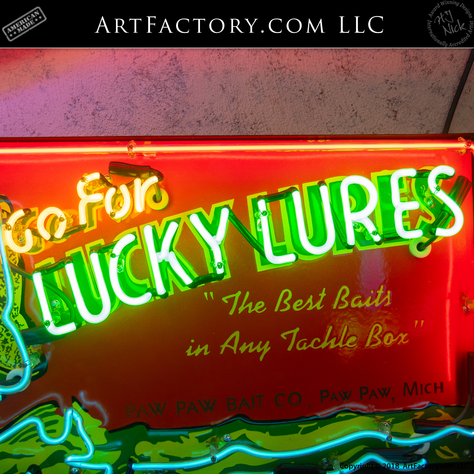 New Vintage Lucky Lures Fishing Bait Neon Sign
