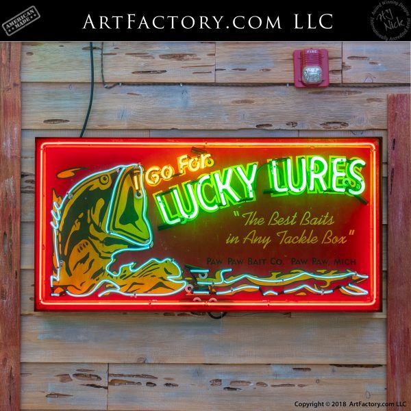 New Large Vintage Neon Lucky Lures Fishing Sign