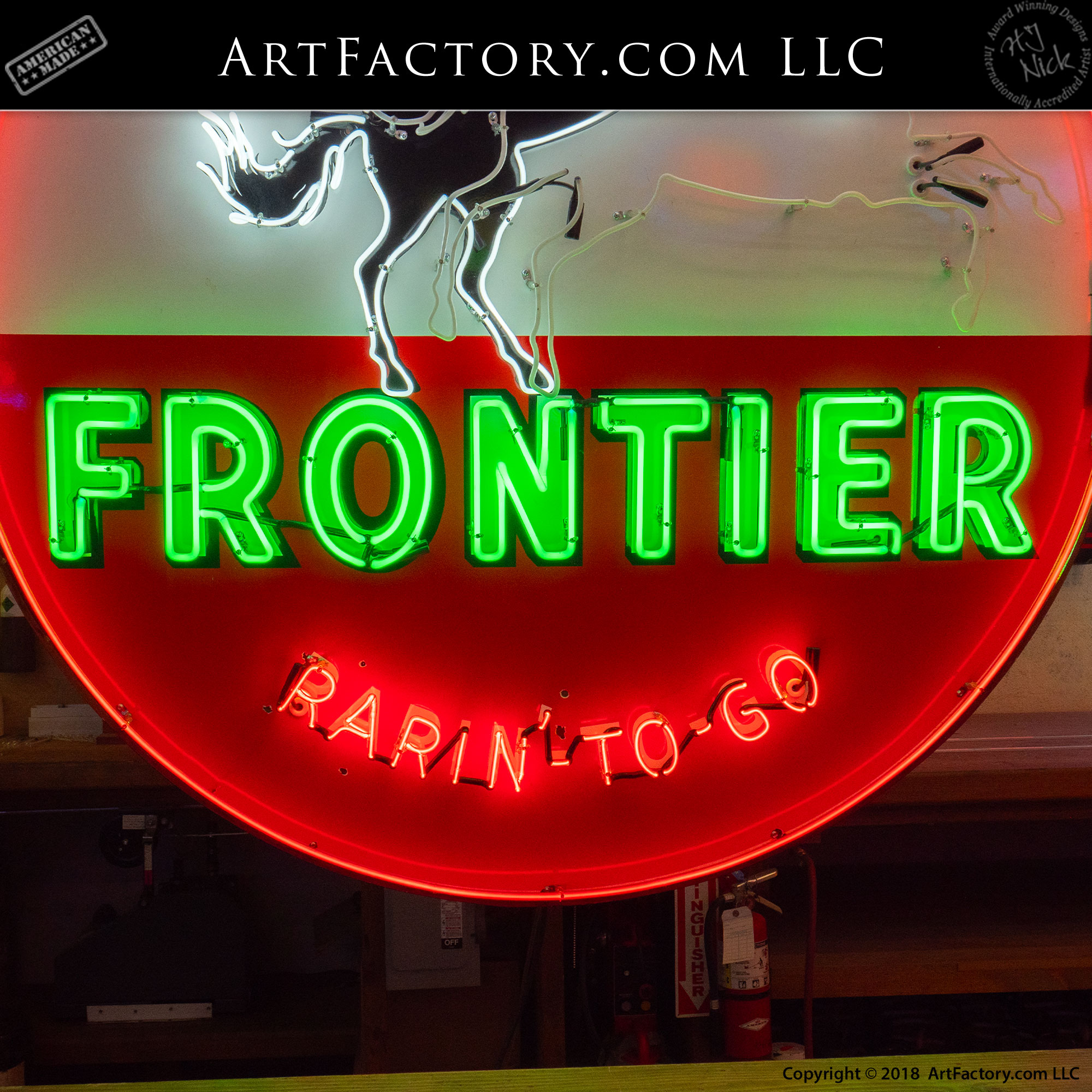 Large Frontier Neon Cowboy Horse Riding Road Sign