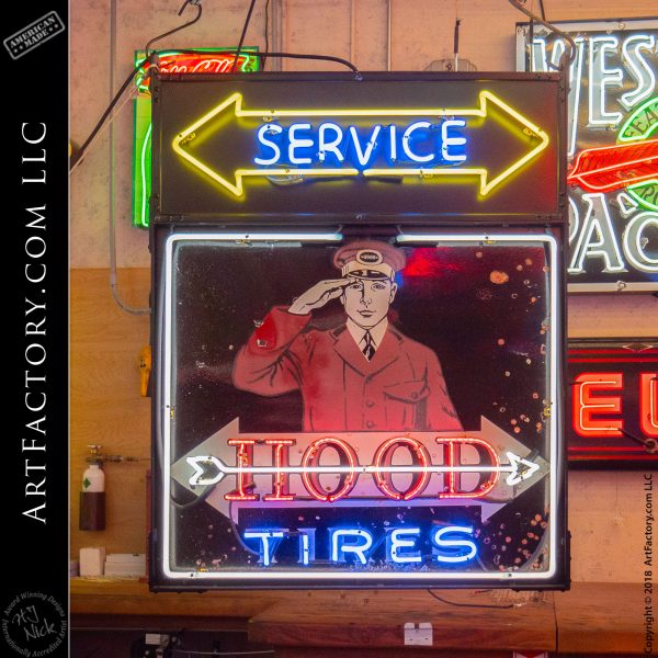 New Large Vintage Hood Tires Neon Road Sign