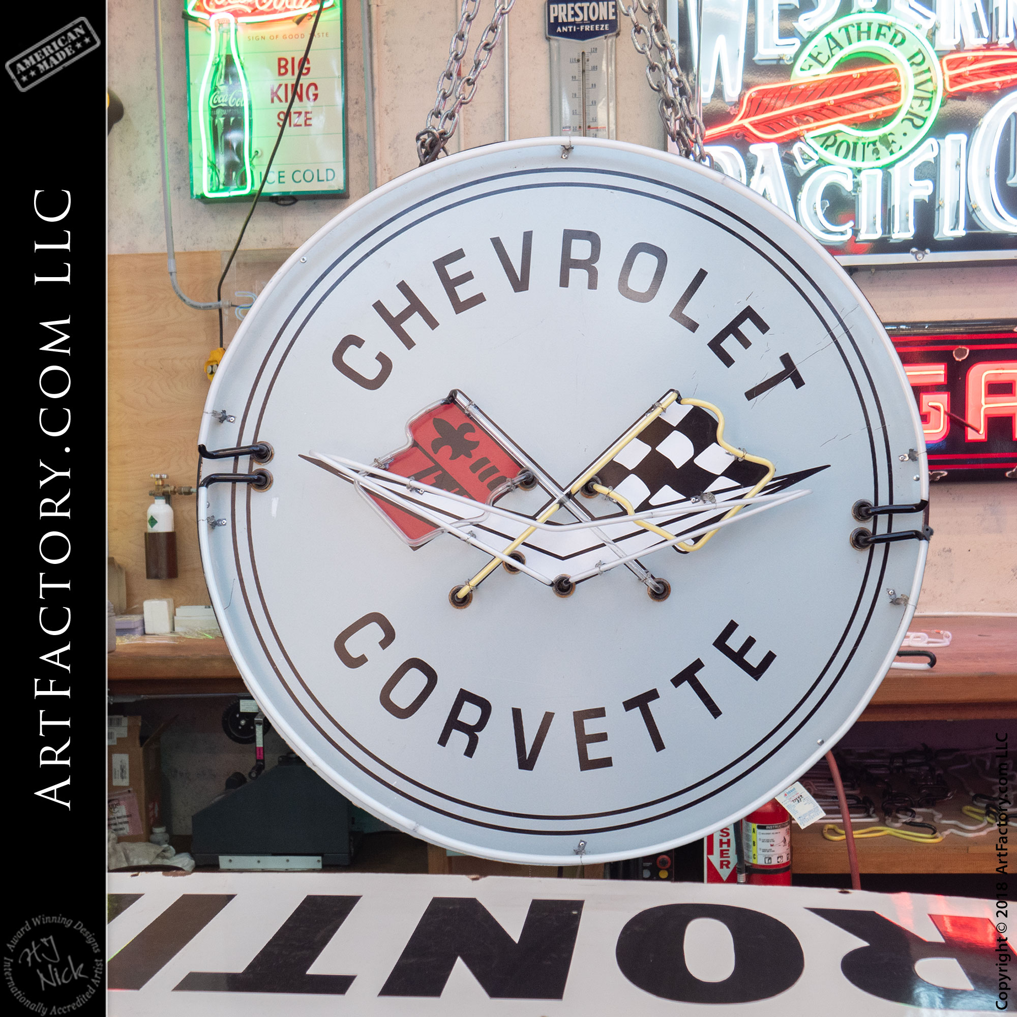 New Large Round Chevrolet Corvette Garage Sign